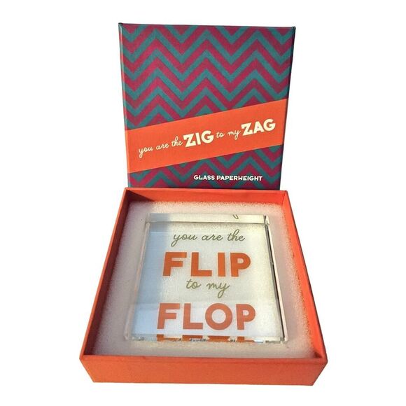 Two's Company Glass Paperweight "You Are the Flip to My Flop" - Picture 1 of 8